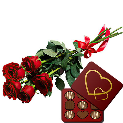 фото товара 5 красных роз с конфетами