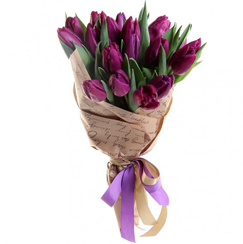 Фото товара 21 пурпурный тюльпан в крафт