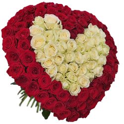 Фото товара Сердце 101 роза - красная и белая